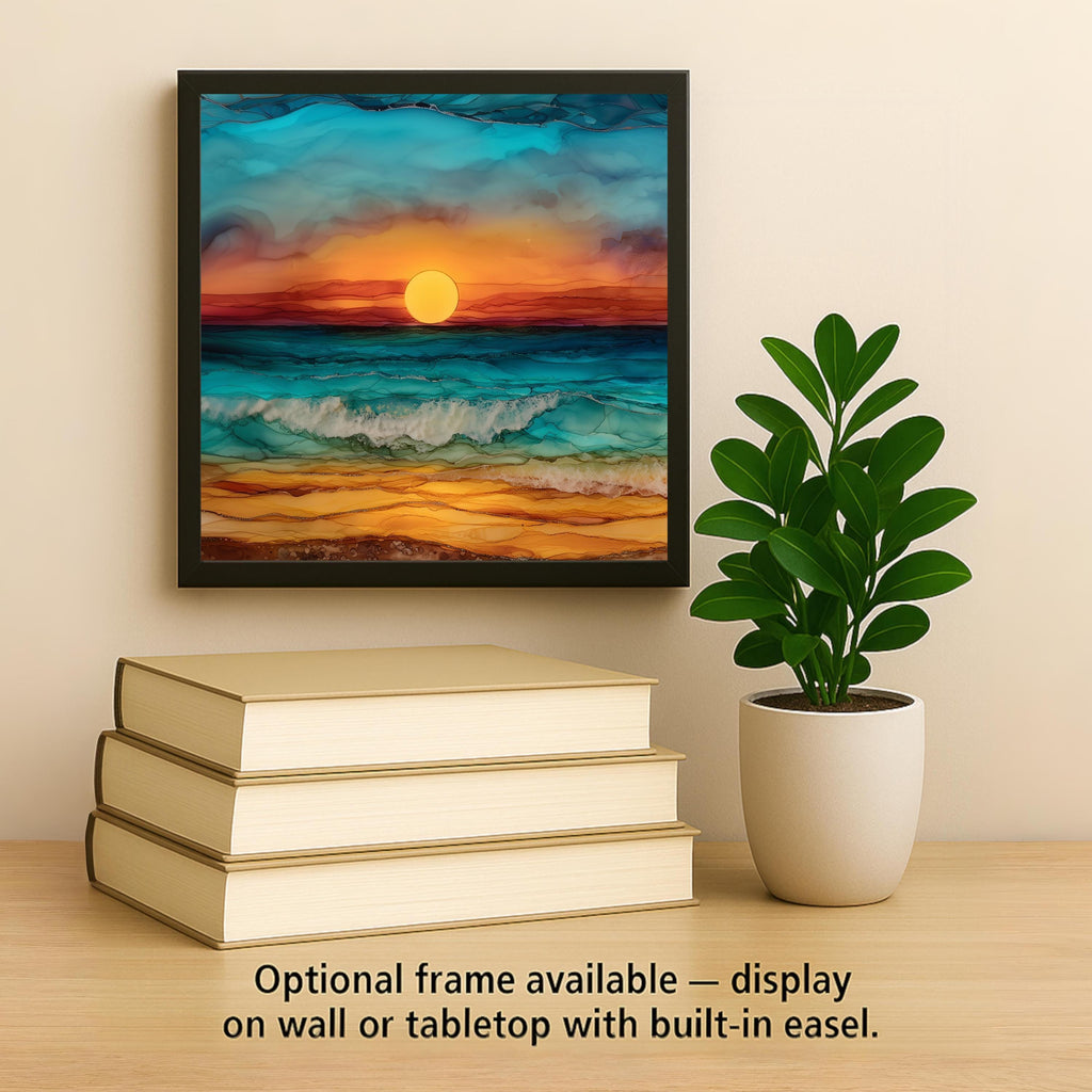 Ocean Sunset Stained Glass Style Ceramic Art Tile: Coastal Wall Decor Beach House Accent Ocean Home Decor Wall Art
