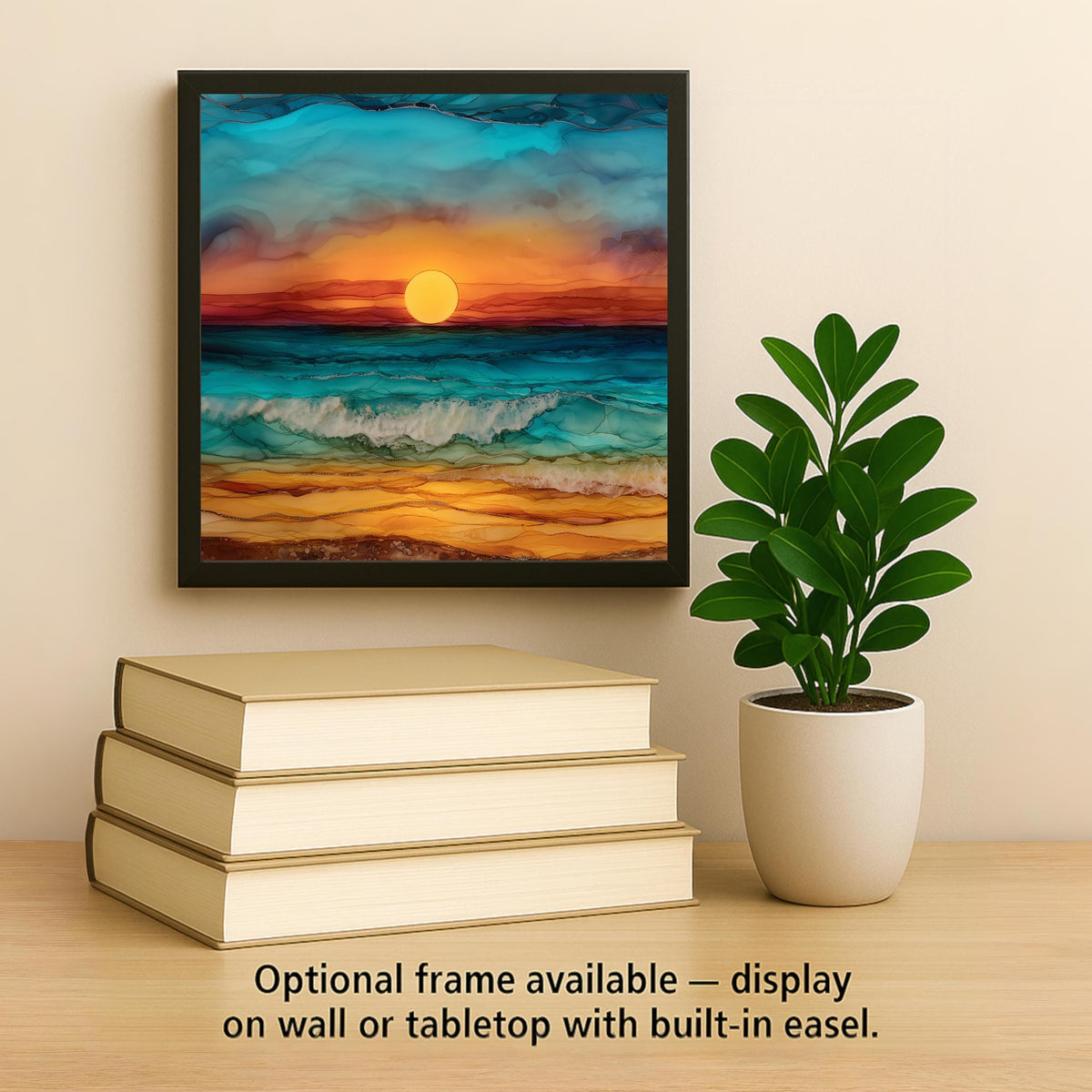 Ocean Sunset Stained Glass Style Ceramic Art Tile: Coastal Wall Decor Beach House Accent Ocean Home Decor Wall Art