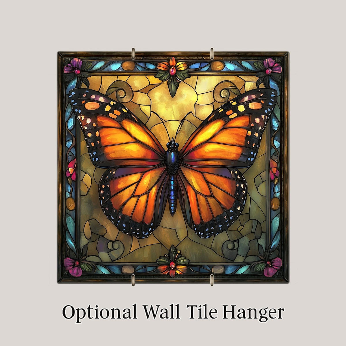 Monarch Butterfly Wall Art Ceramic Tile Art Nouveau Gift William Morris Stained Glass Memorial Decor Nature Art