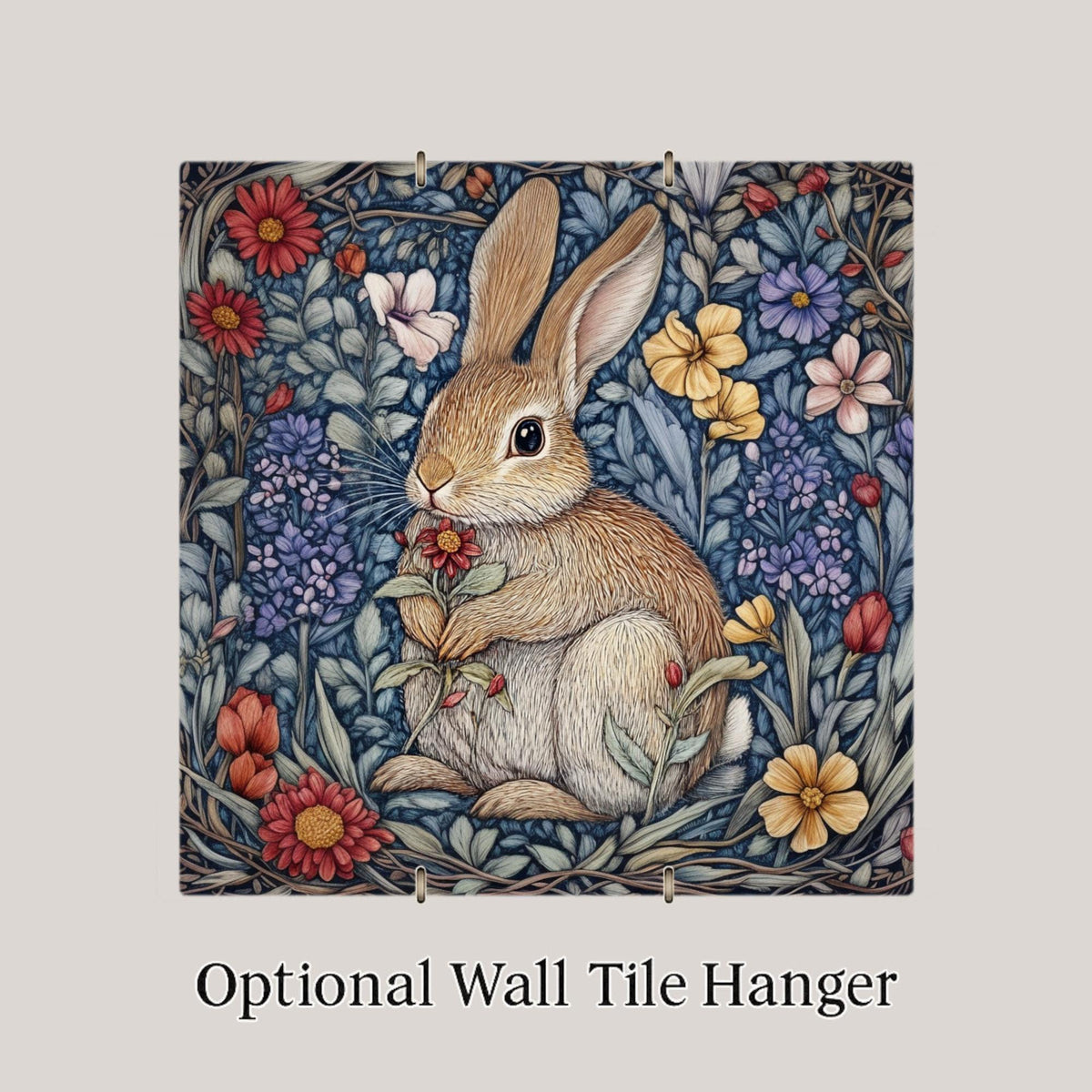 Bunny Wall Art Ceramic Tile William Morris Gift Art Nouveau Floral Decor Rabbit Lover Nature Art Botanical Gift