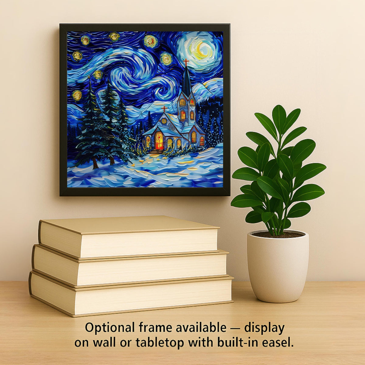 Starry Night Church Ceramic Art Tile: Faith Wall Decor Christian Gift Religious Home Decor Wall Art