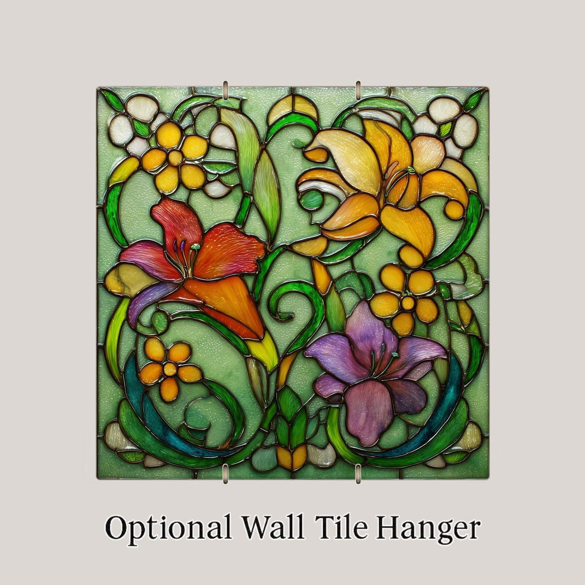 Floral Ceramic Art Tile – Art Nouveau Style, Stained Glass, Botanical Gift, Flower Lover Nature Jewel Tone