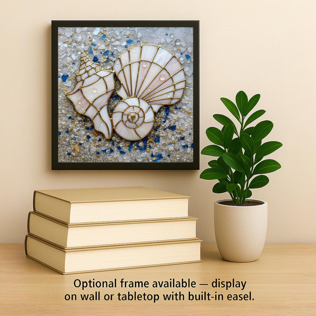 Seashell Stained Glass Style Ceramic Art Tile – Sea Glass Coastal Wall Decor, Nautical Beach House Gift