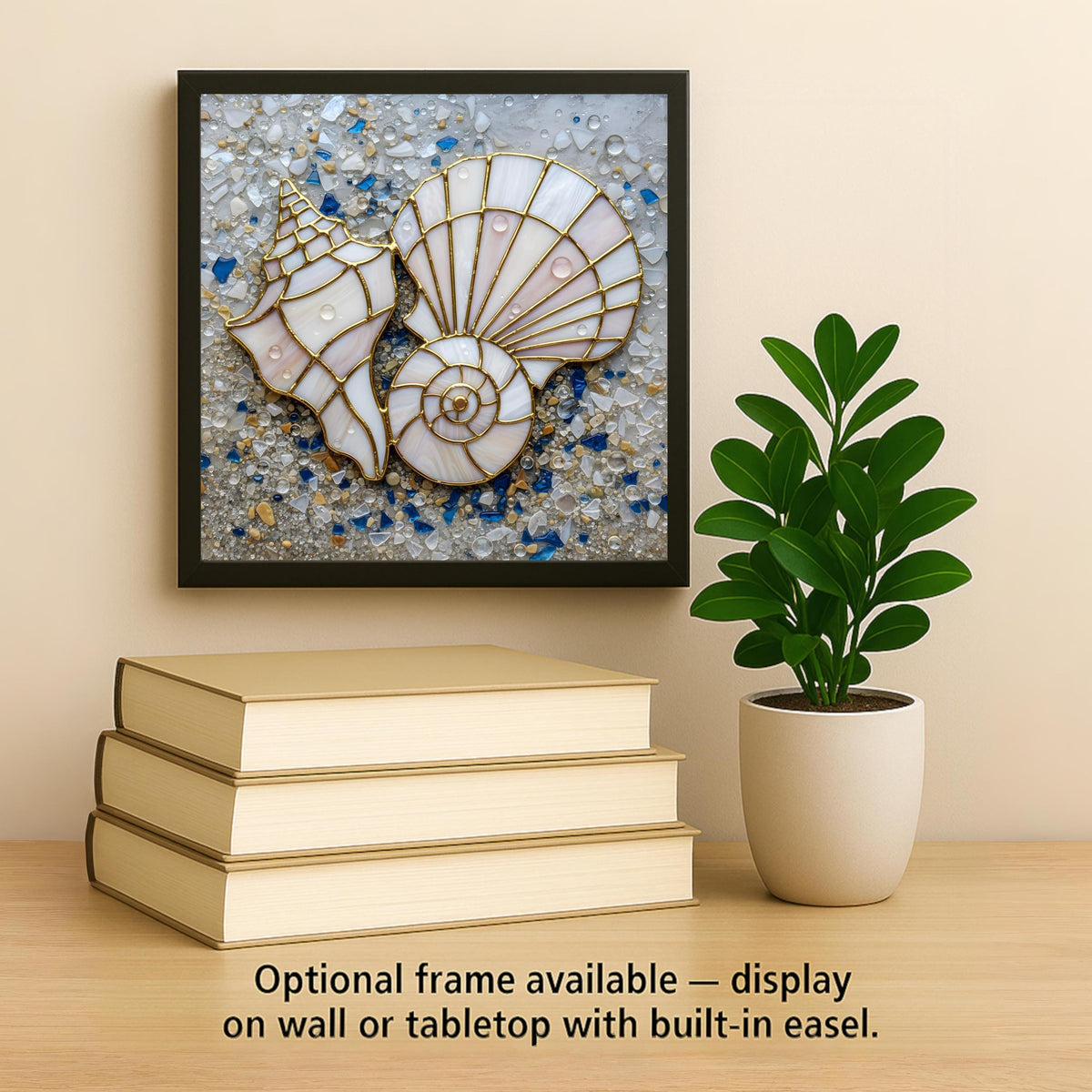 Seashell Stained Glass Style Ceramic Art Tile – Sea Glass Coastal Wall Decor, Nautical Beach House Gift