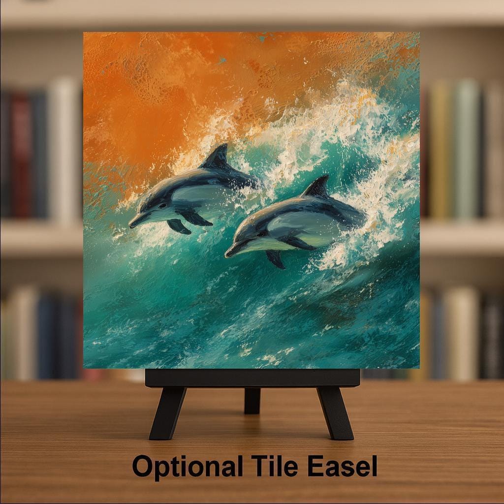 Dolphin Wall Art Ceramic Tile Coastal Wildlife Gift Dolphin Lover Decor Ocean Tile Art