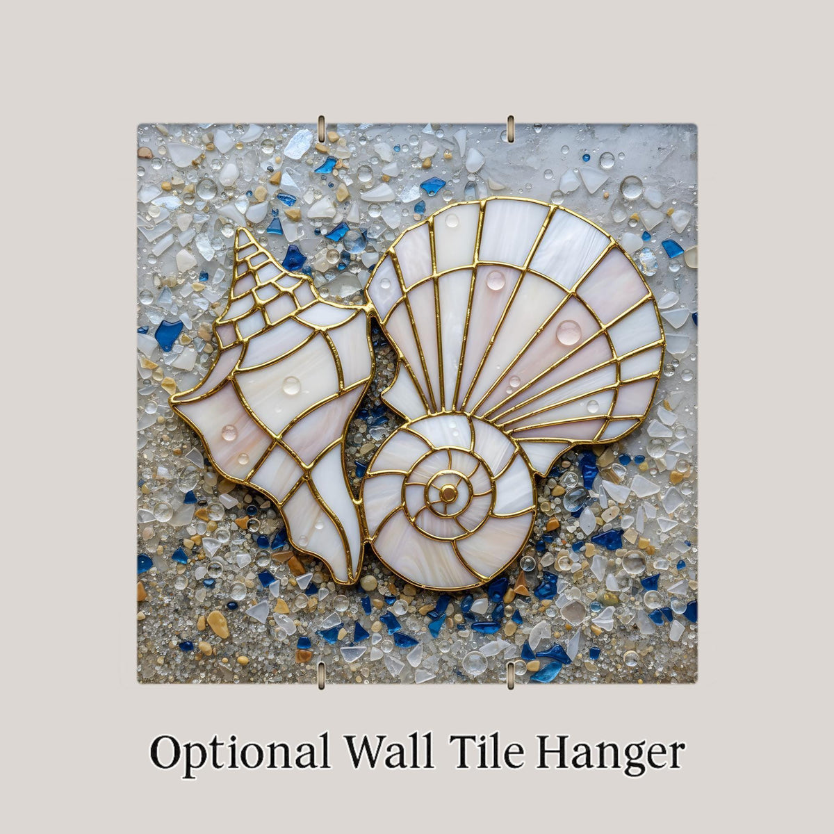 Seashell Stained Glass Style Ceramic Art Tile – Sea Glass Coastal Wall Decor, Nautical Beach House Gift