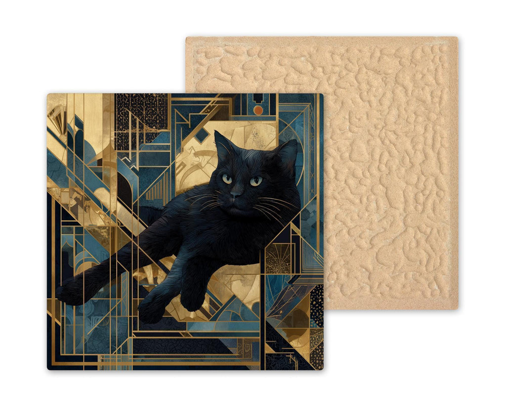 Black Cat Wall Art Ceramic Tile Cat Lover Gift Art Deco Decor Gothic Cat Art Halloween Gift Tile