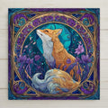 Bring magic home with this Kitsune ceramic tile art! Inspired by stained glass, it features a mystical fox with purple flowers and a glowing moon. Though it looks like stained glass, it’s a permanent ceramic print. Optional add-ons: tile wall hanger, easel tile stand, cork backing. A unique gift or decor piece!