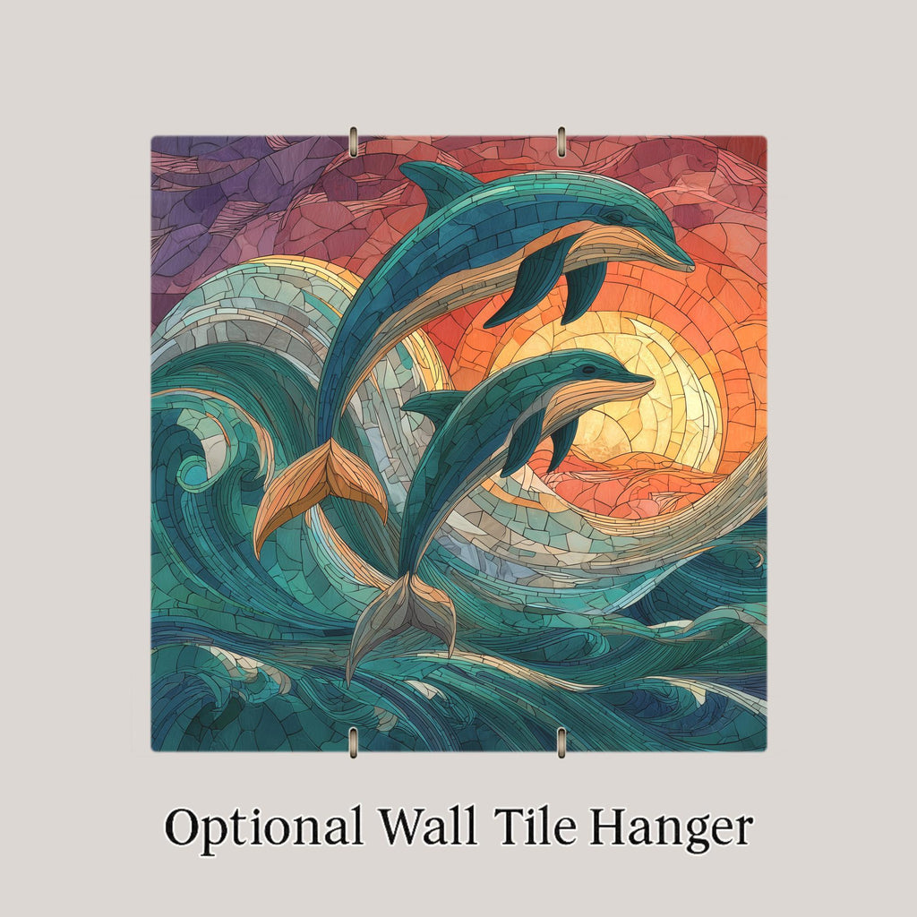 Dolphin Mosaic Style Ceramic Art Tile: Coastal Wall Decor Beach House Accent Ocean Home Decor Wall Art Ocean Marine Dolphin Sea Life Art