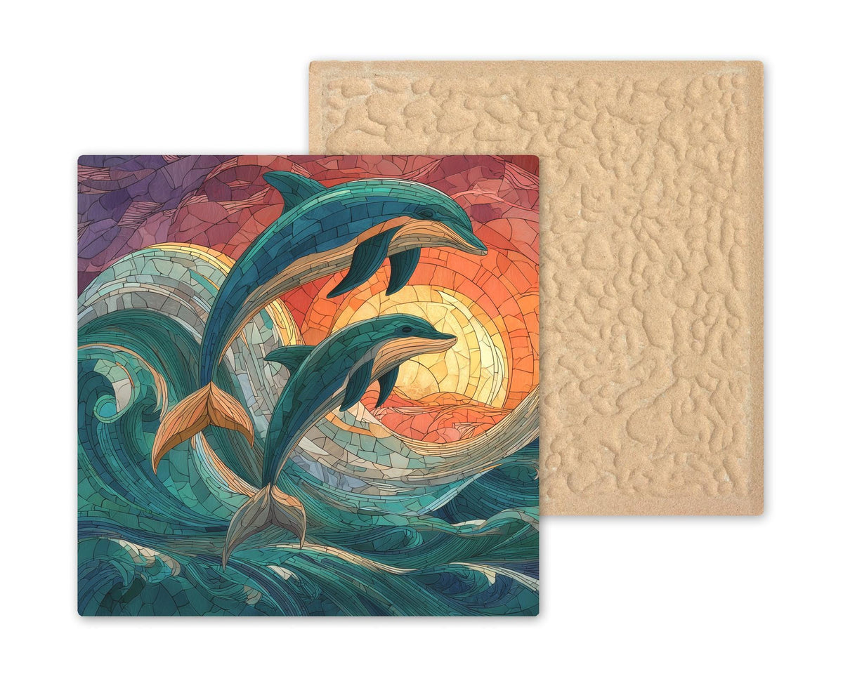 Dolphin Mosaic Style Ceramic Art Tile: Coastal Wall Decor Beach House Accent Ocean Home Decor Wall Art Ocean Marine Dolphin Sea Life Art