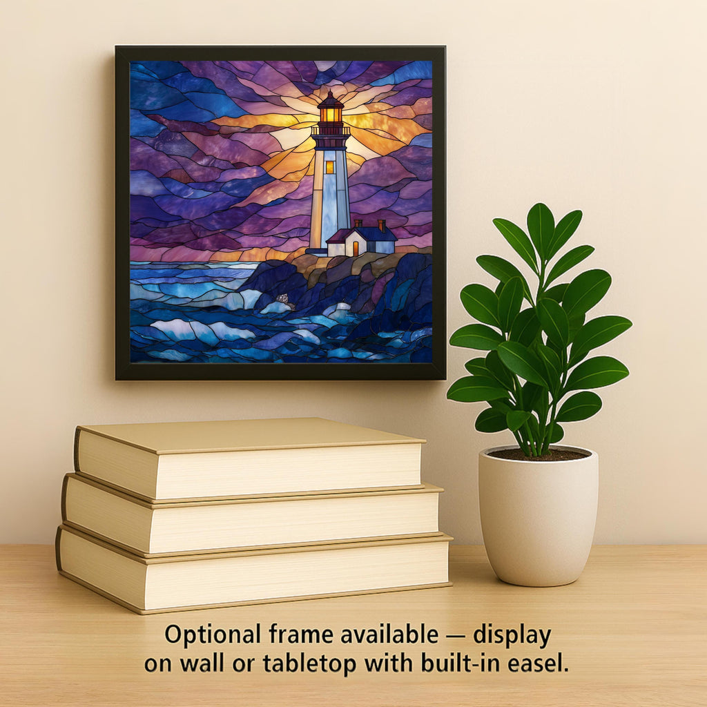 Lighthouse Wall Art Ceramic Tile Beach House Gift Beacon of Light Decor Coastal Art Nautical Gift Tile Stained Glass Style