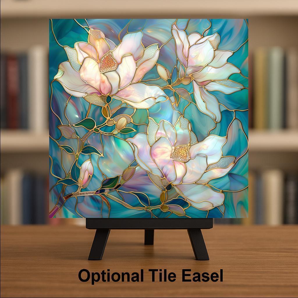 Magnolia Flower Wall Art Ceramic Tile Art Nouveau Gift Botanical Decor Garden Nature Art Southern Magnolia Gift
