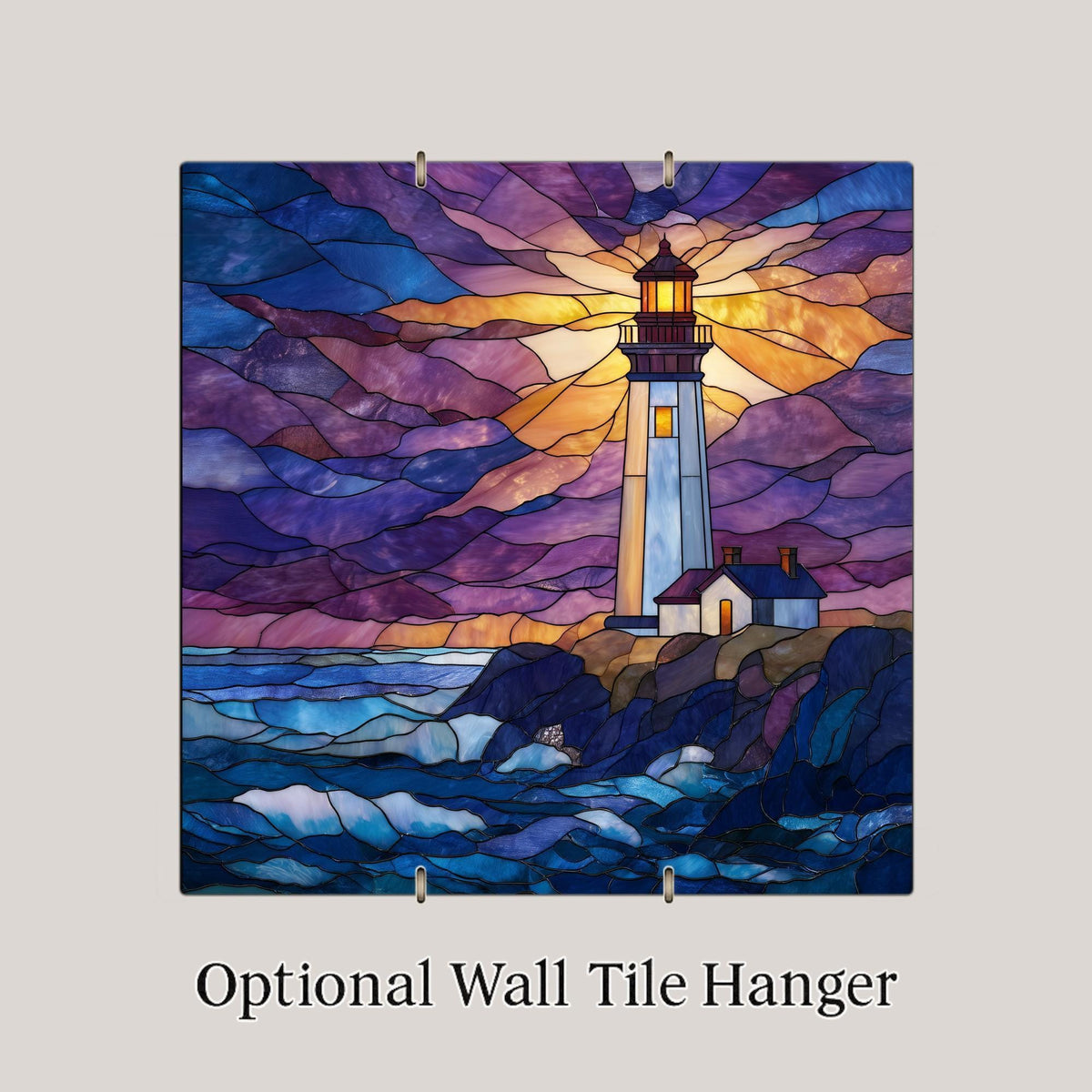 Lighthouse Wall Art Ceramic Tile Beach House Gift Beacon of Light Decor Coastal Art Nautical Gift Tile Stained Glass Style