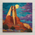 Chapel of the Holy Cross Sedona stained glass-style ceramic tile wall art captures desert beauty in glowing jewel tones. Perfect for wall art, wall decor, or home gift. Includes options for tile wall hanger, easel stand, cork backing, or premium frame. (Printed artwork — not real stained glass or mosaic.)