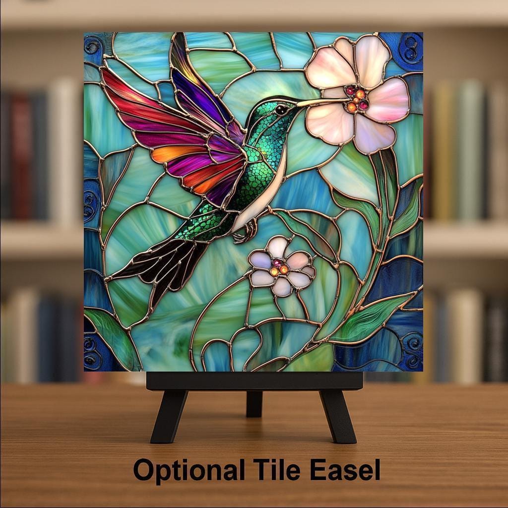 Spring Hummingbird Wall Art Ceramic Tile Bird Lover Gift Birdwatcher Decor Floral Garden Botanical Spring Gift Accent Tile