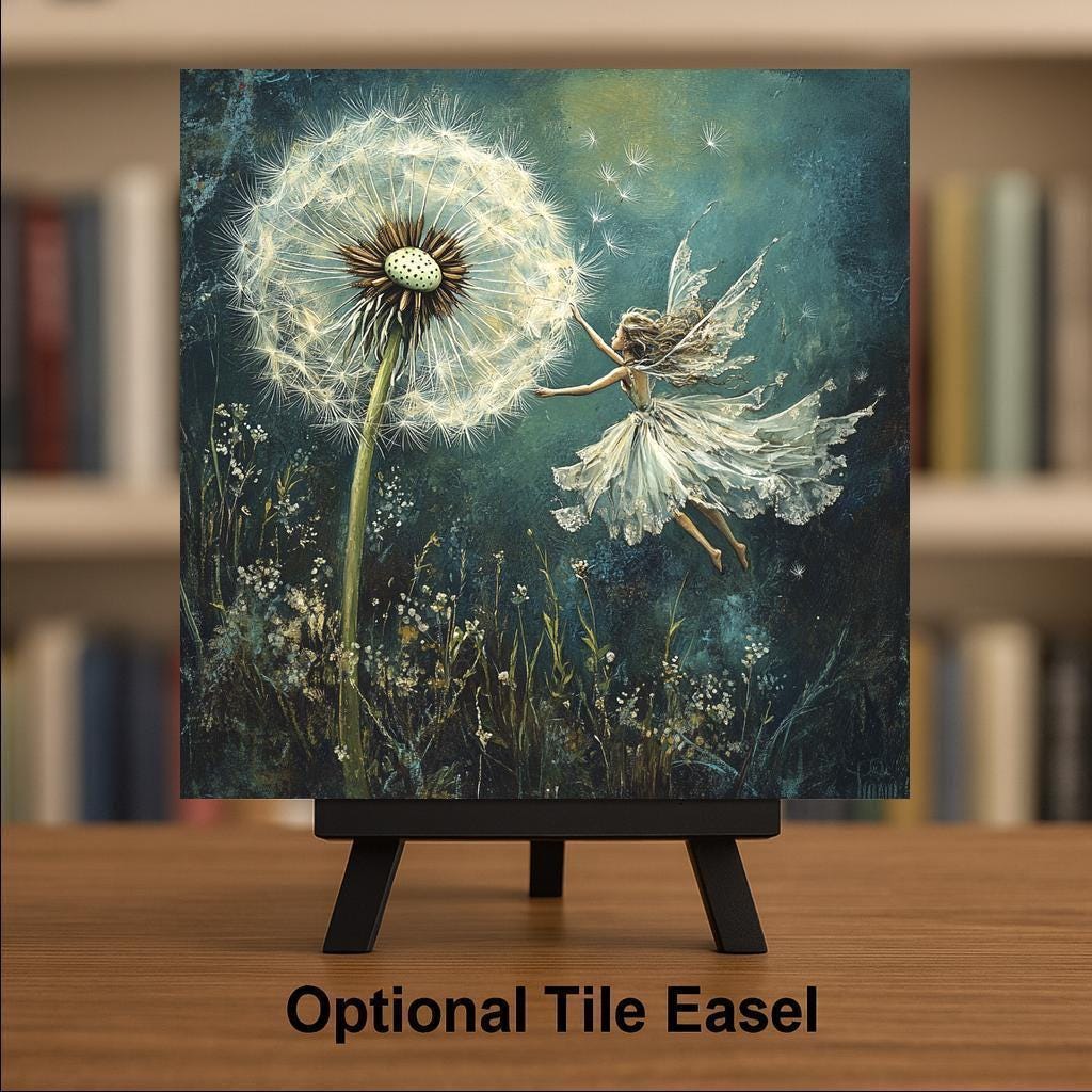 Fairy Dandelion Ceramic Art Tile: Cabin Wall Decor Nature Lover Gift Woodland Home Decor Wall Art