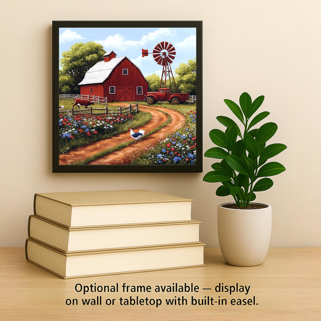 Red Barn Wall Art Ceramic Tile Farmhouse Country Decor Rustic Cabin Wall Decor Barn Landscape Farm Lover Gift Accent Tile