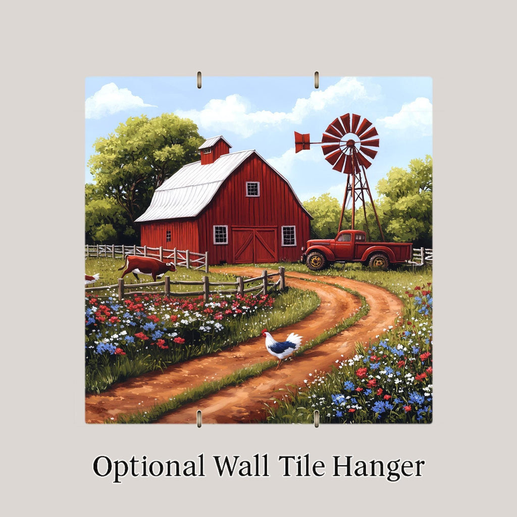 Red Barn Wall Art Ceramic Tile Farmhouse Country Decor Rustic Cabin Wall Decor Barn Landscape Farm Lover Gift Accent Tile