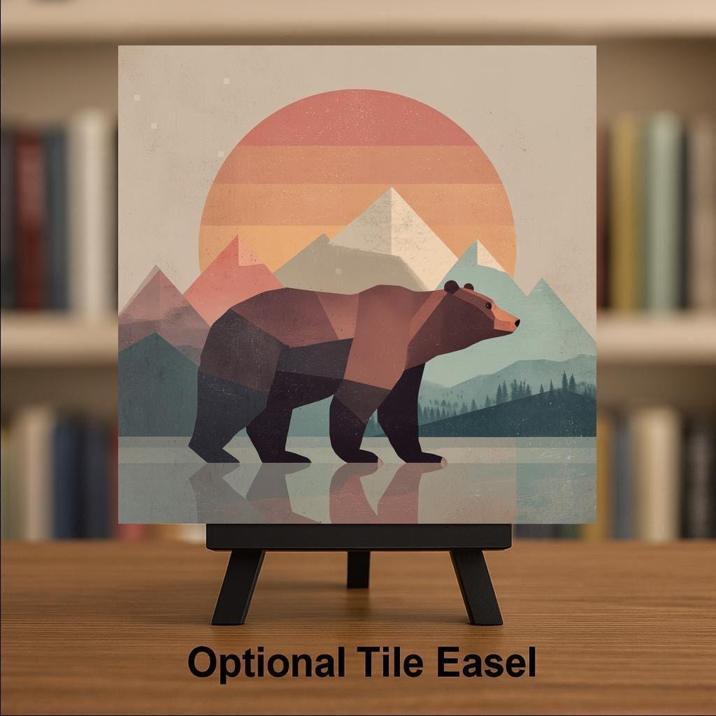 Mountain Bear Wall Art Ceramic Tile Cabin Decor Wildlife Gift Bear Lover Nature Tile