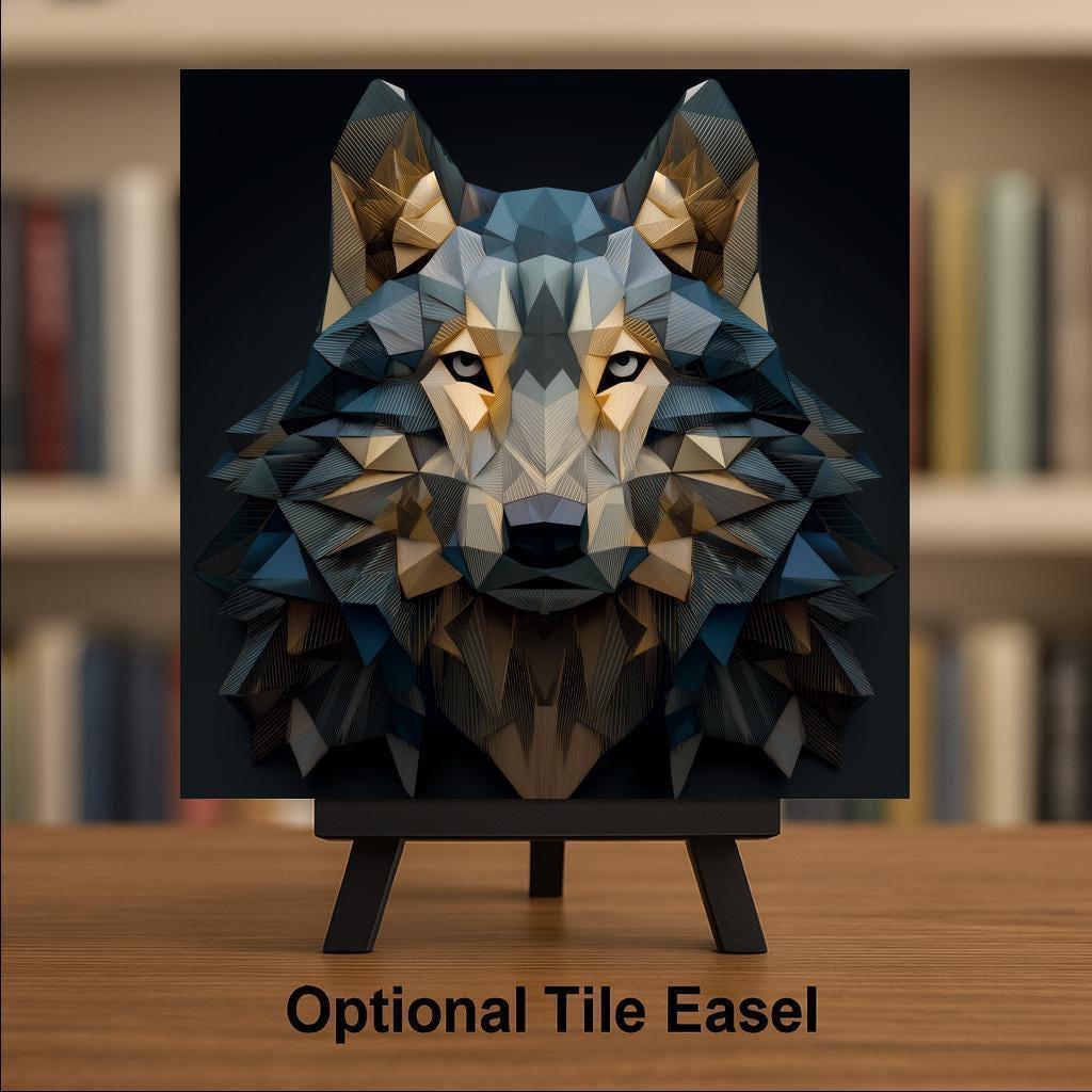 Wolf Stained Glass Style Ceramic Art Tile: Cabin Wall Decor Nature Lover Gift Woodland Home Decor Wall Art
