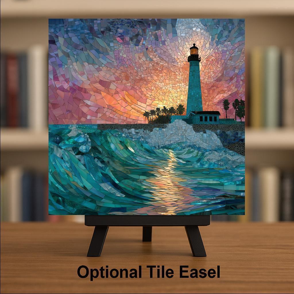 Key West Lighthouse Ceramic Art Tile: Coastal Wall Decor Beach House Accent Ocean Home Decor Wall Art Florida Lighthouse Beach House Trop
