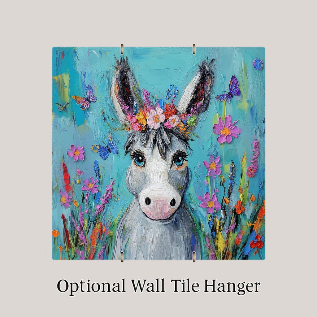 Floral Donkey Wall Art Ceramic Tile Cottagecore Gift Farmhouse Decor Whimsical Animal Art Donkey Lover Gift Tile