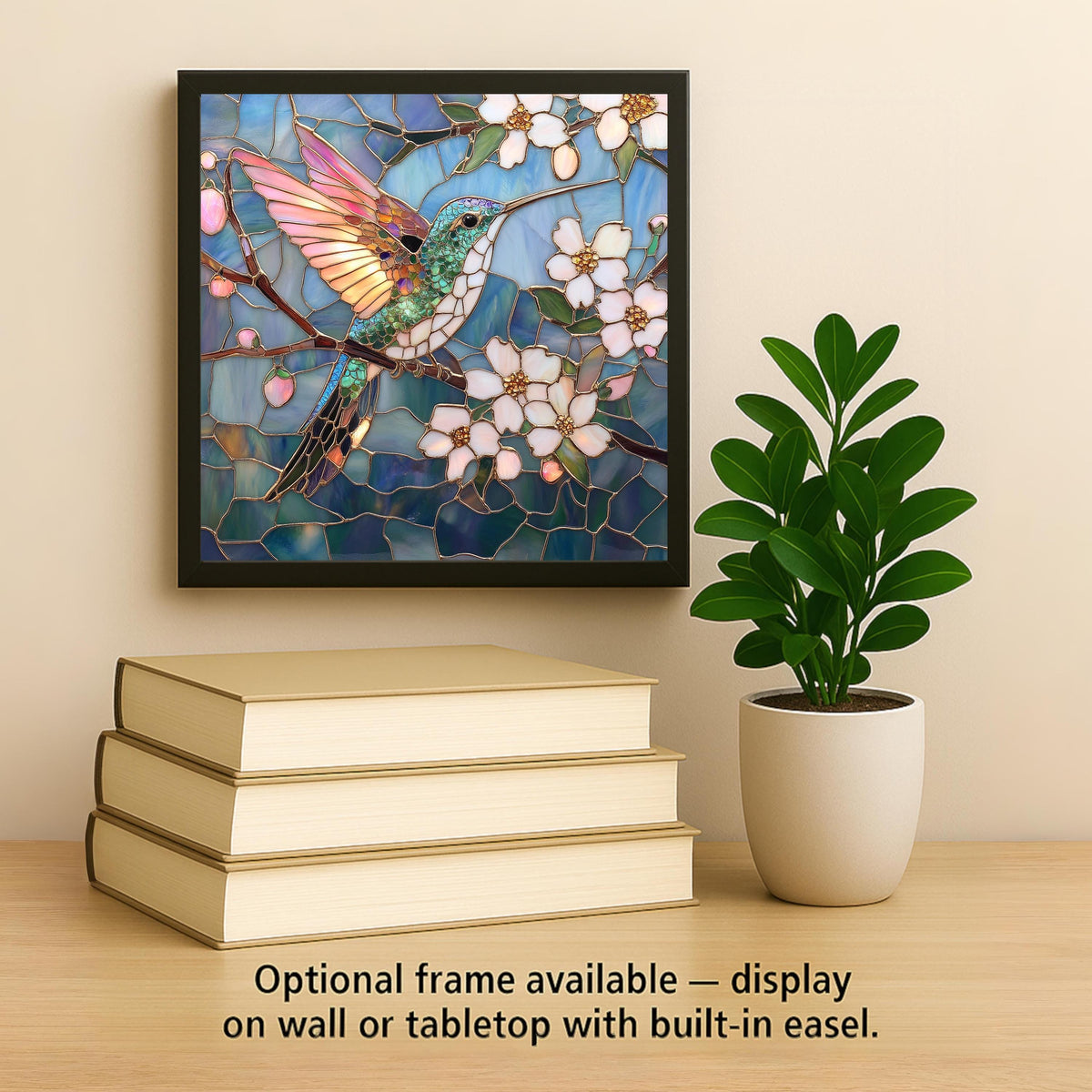 Blue Floral Hummingbird Wall Art Ceramic Tile Stained Glass Style Nature Gift Garden Bird Art Hummingbird Lover Mothers Day