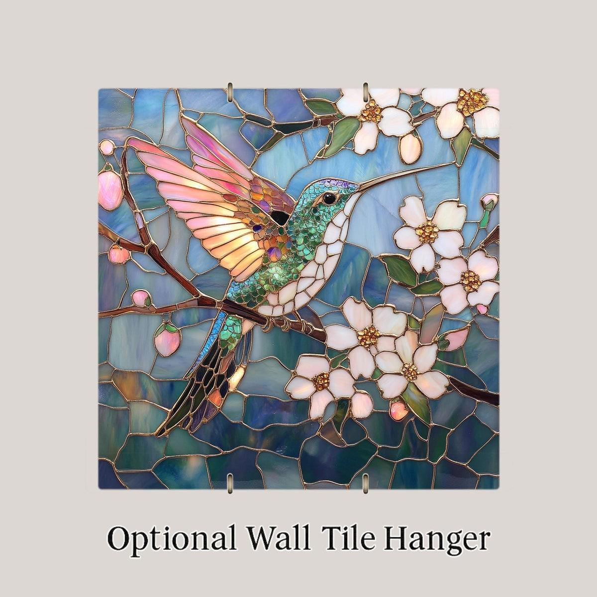 Blue Floral Hummingbird Wall Art Ceramic Tile Stained Glass Style Nature Gift Garden Bird Art Hummingbird Lover Mothers Day