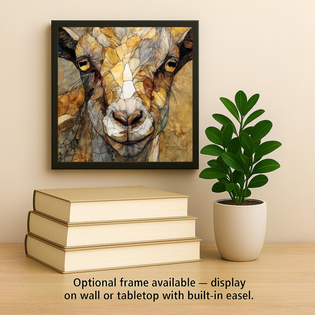 Goat Wall Art Ceramic Tile Stained Glass Style Farm Portrait Rustic Farmhouse Decor Country Home Gift Tile