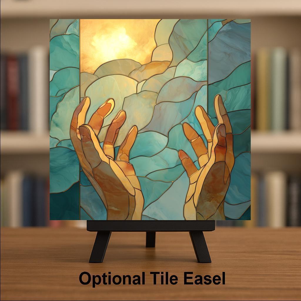 Open Hands Wall Art Ceramic Tile Spiritual Gift Faith Decor Prayer Art Christian Home Gift Hope Tile