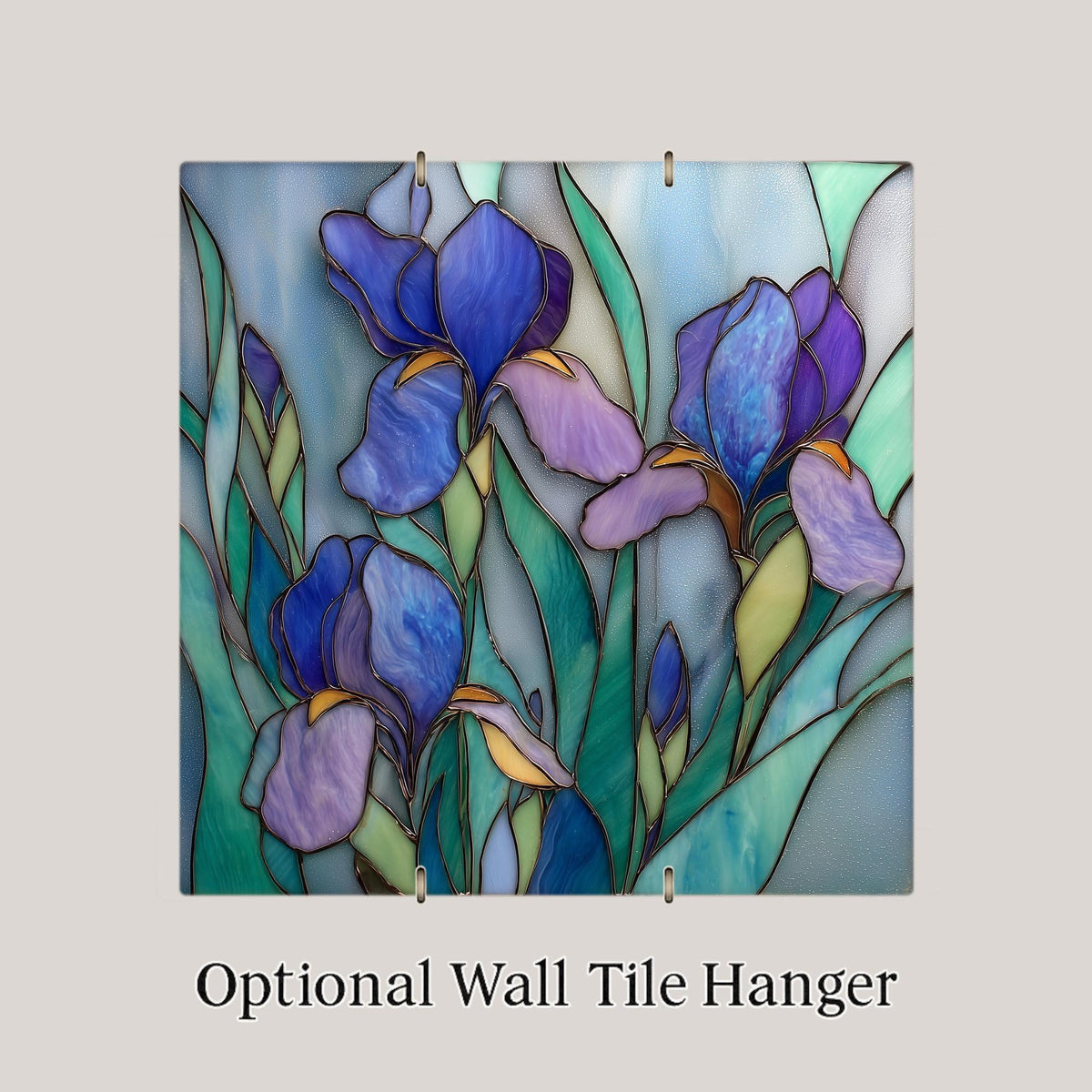 Bearded Iris Stained Glass Style Ceramic Art Tile – February Birth Flower Wall Decor, Purple Floral Garden Accent