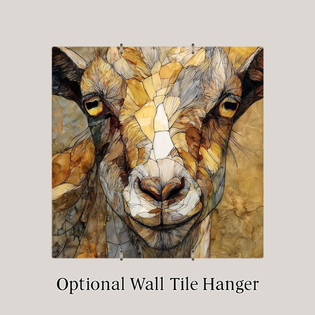 Goat Wall Art Ceramic Tile Stained Glass Style Farm Portrait Rustic Farmhouse Decor Country Home Gift Tile