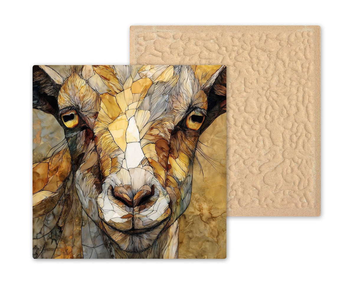 Goat Wall Art Ceramic Tile Stained Glass Style Farm Portrait Rustic Farmhouse Decor Country Home Gift Tile