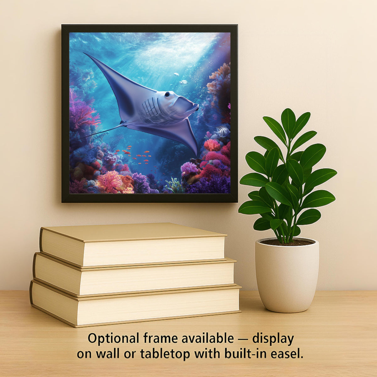 Manta Ray Wall Art Ceramic Tile Ocean Gift Coral Reef Decor Marine Nature Art Ray Lover Coastal Gift Tile