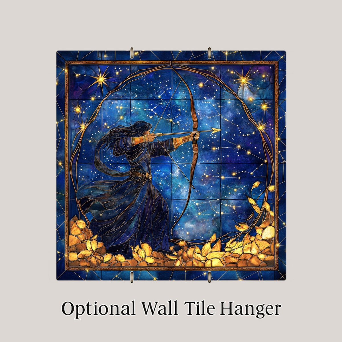 Sagittarius Zodiac Stained Glass Style Ceramic Art Tile: Night Sky Wall Decor Mystical Home Decor Celestial Wall Art Astrology Zodiac Archer