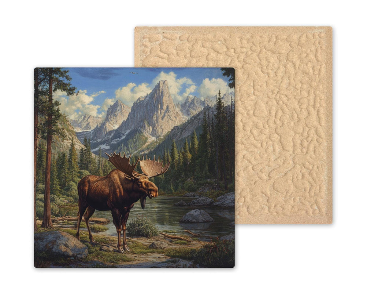 Moose Wall Art Ceramic Tile Stained Glass Style Wildlife Gift Rustic Cabin Nature Birdwatcher Decor Art