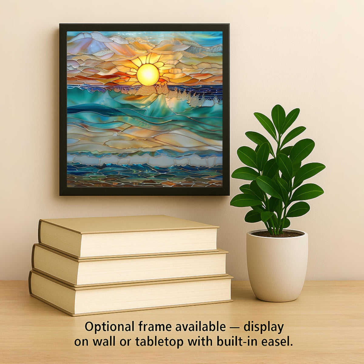 Coastal Sunset Waves Wall Art Ceramic Tile Stained Glass Style Beach House Gift Ocean Decor Place Identity Nature Art