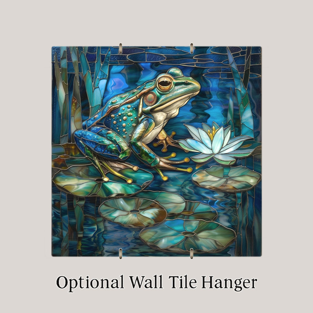 Blue Green Frog Stained Glass Style Ceramic Art Tile: Nature Wall Decor Art Lover Gift Home Decor Wall Art