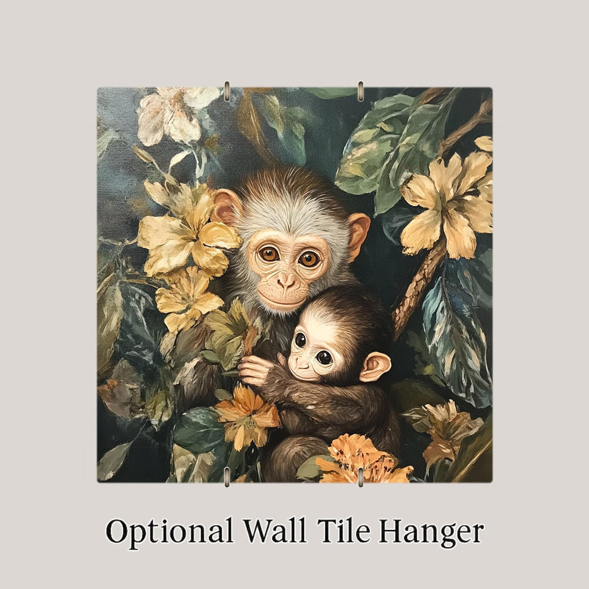 Monkey Wall Art Ceramic Tile Jungle Decor Gift Wildlife Lover Gift Botanical Art Cottagecore Nature Tile
