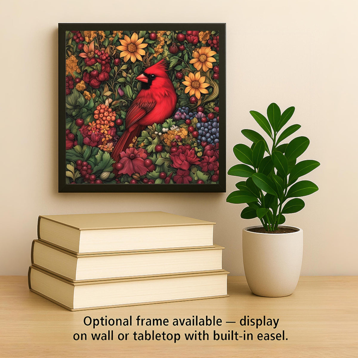 Cardinal Wall Art Ceramic Tile Art Nouveau Gift William Morris Red Cardinal Decor Memorial Bird Sympathy Nature