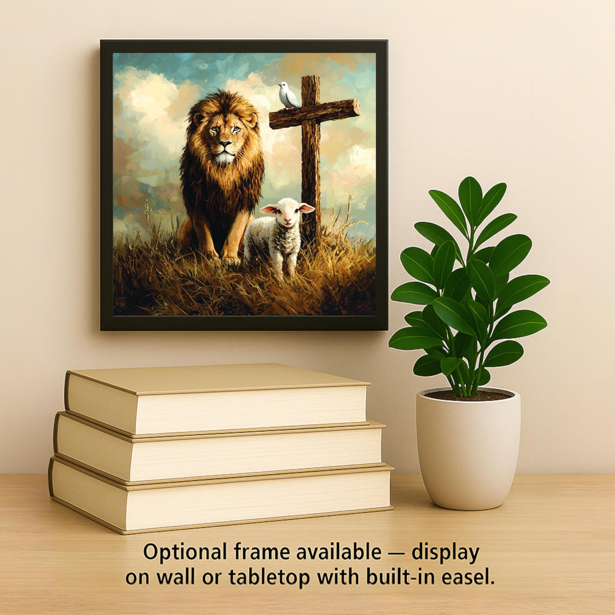 Lion and Lamb Ceramic Art Tile – Peaceable Kingdom Religious Wall Art, Christian Faith Gift