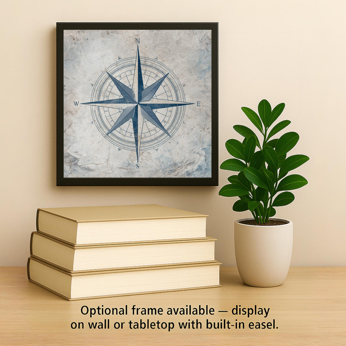 Compass Rose Ceramic Art Tile – Stained Glass Style Nautical Coastal Wall Decor, Sailor Beach House Gift