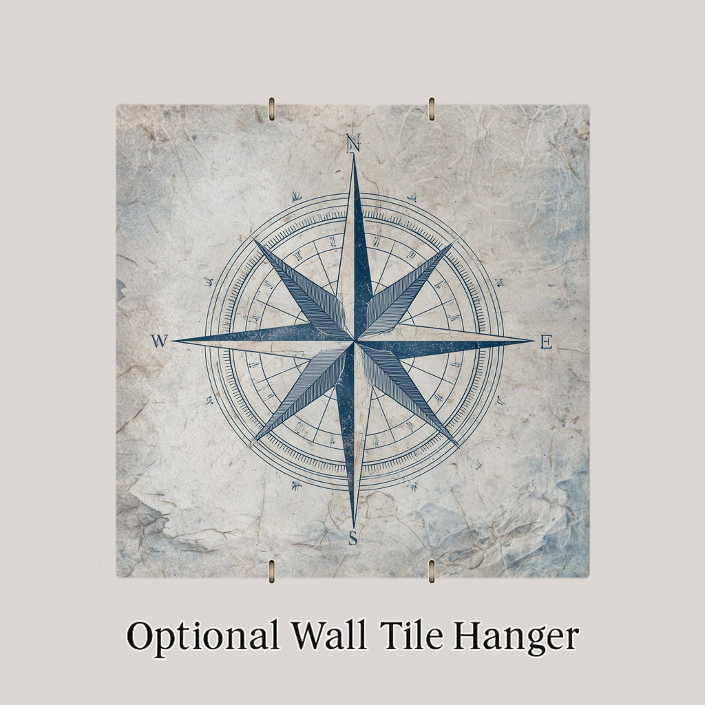 Compass Rose Ceramic Art Tile – Stained Glass Style Nautical Coastal Wall Decor, Sailor Beach House Gift