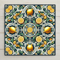 This Talavera-style ceramic tile features bright yellow lemons and ornate blue florals in a Mediterranean-inspired design—perfect for kitchens or patios.