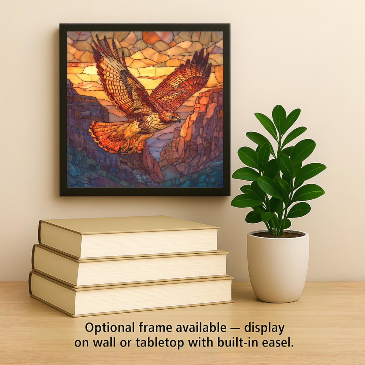 Golden Canyon Hawk Wall Art Ceramic Tile Stained Glass Style Sunset Wildlife Decor Rustic Nature Home Gift Tile