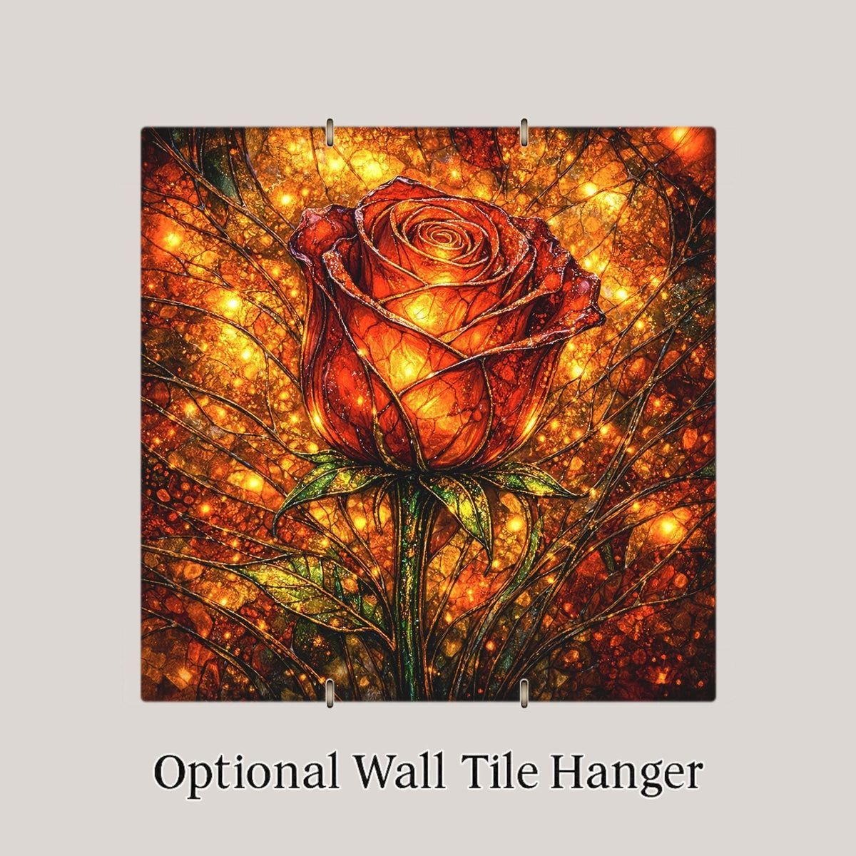 Rose Stained Glass Style Ceramic Art Tile – Gothic Dark Academia Wall Decor, Luminous Copper Romantic Accent