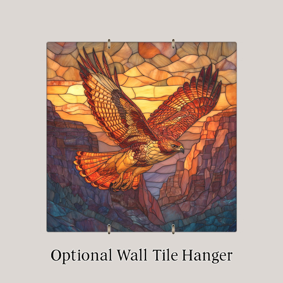 Golden Canyon Hawk Wall Art Ceramic Tile Stained Glass Style Sunset Wildlife Decor Rustic Nature Home Gift Tile