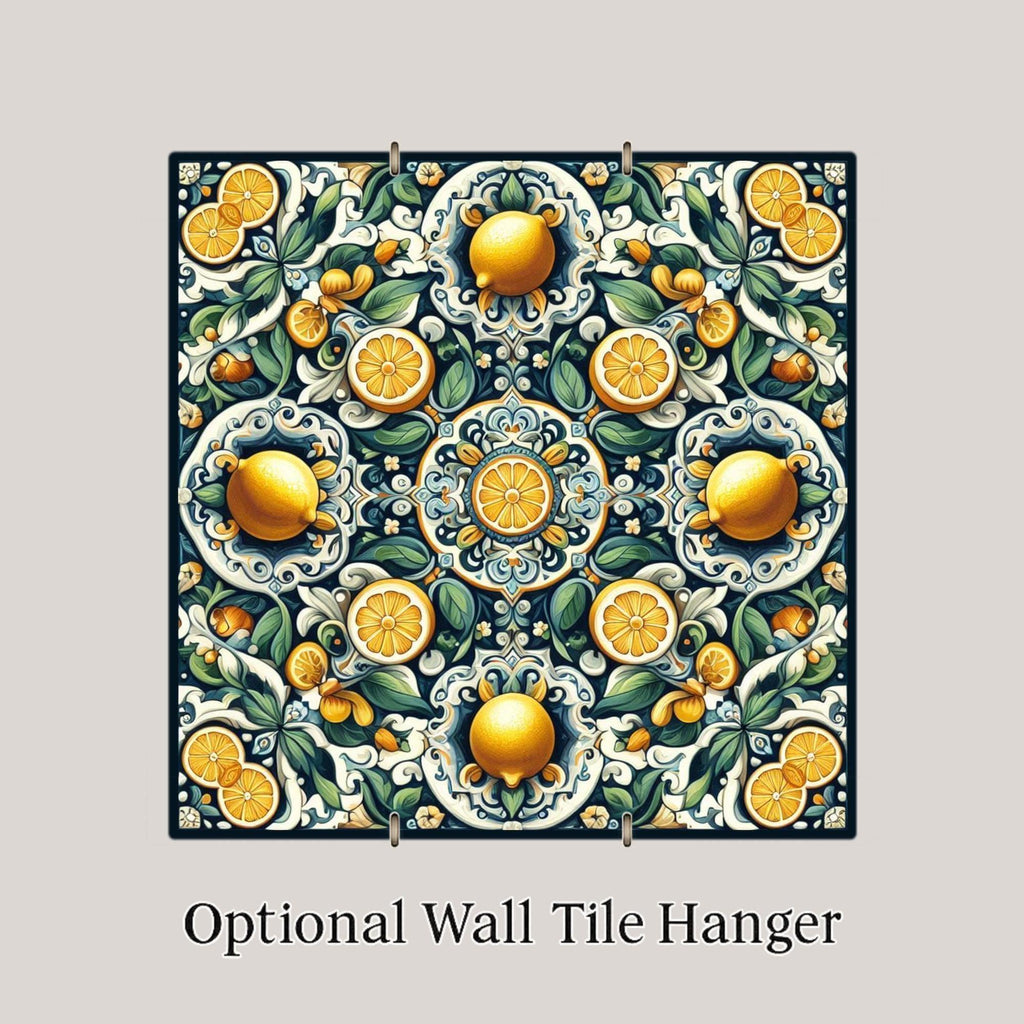Lemon Majolica Ceramic Tile | Mediterranean Kitchen Backsplash | Talavera Style Patterned Wall Art | Cobalt Blue Italian Decor
