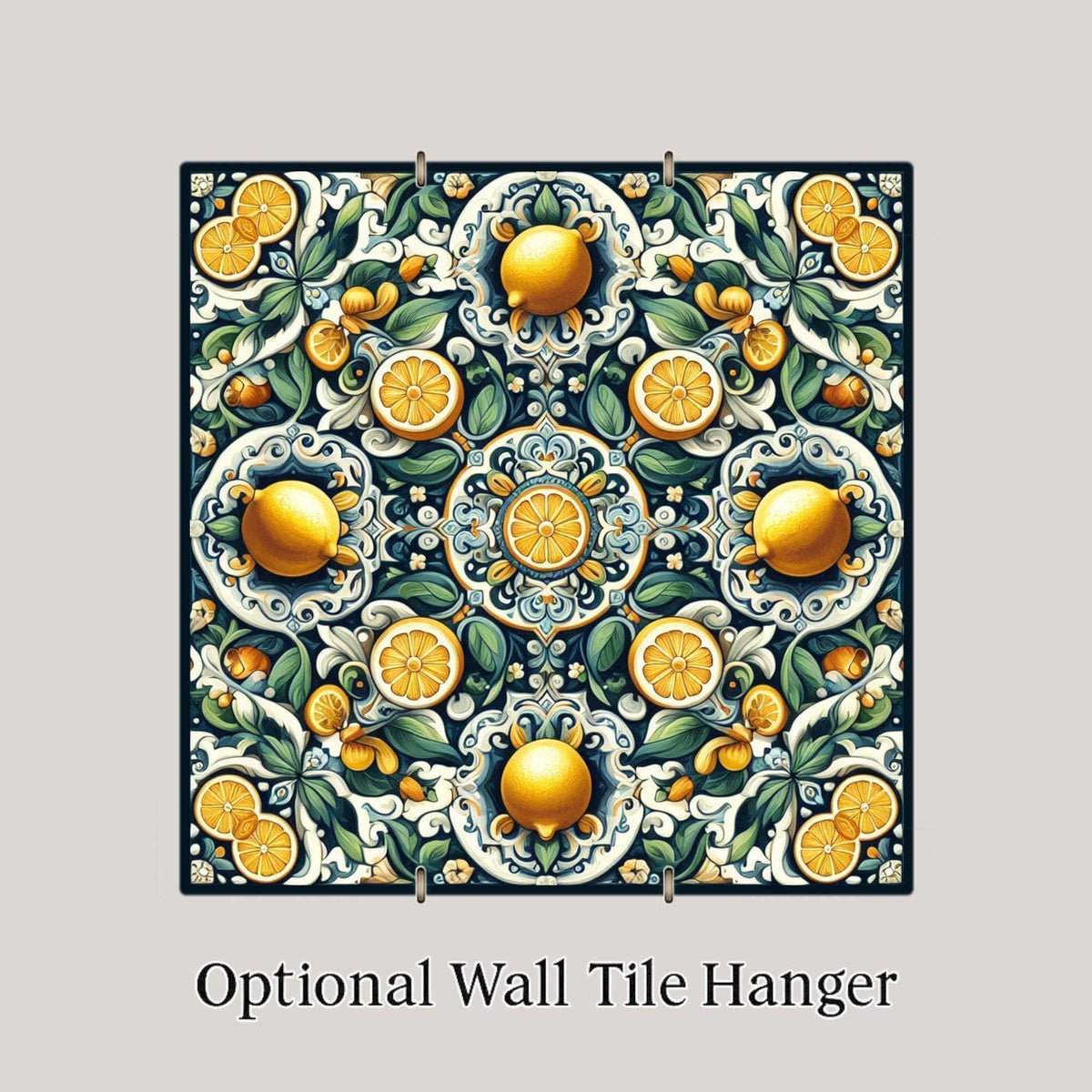 Lemon Majolica Ceramic Tile | Mediterranean Kitchen Backsplash | Talavera Style Patterned Wall Art | Cobalt Blue Italian Decor