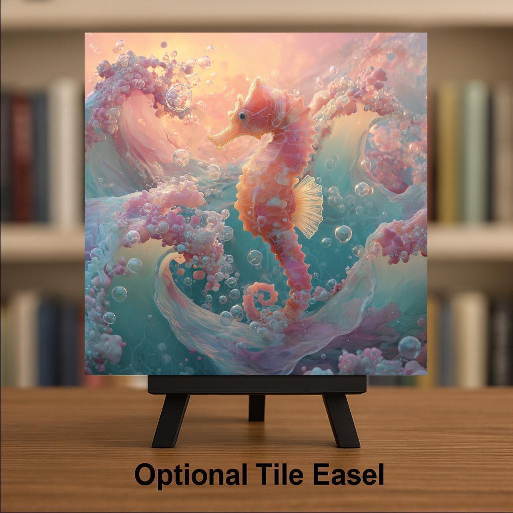 Seahorse Wall Art Ceramic Tile Stained Glass Style Coastal Beach Decor Ocean Bathroom Wall Decor Beach House Gift Accent Tile